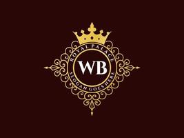 lettre wb logo victorien de luxe royal antique avec cadre ornemental. vecteur