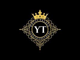 lettre yt logo victorien de luxe royal antique avec cadre ornemental. vecteur