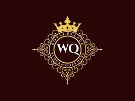 lettre wq logo victorien de luxe royal antique avec cadre ornemental. vecteur