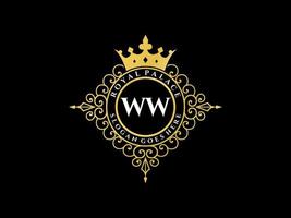 lettre ww logo victorien de luxe royal antique avec cadre ornemental. vecteur