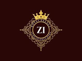 lettre zi logo victorien de luxe royal antique avec cadre ornemental. vecteur