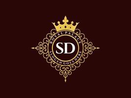 lettre sd logo victorien de luxe royal antique avec cadre ornemental. vecteur