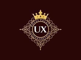 lettre ux logo victorien de luxe royal antique avec cadre ornemental. vecteur