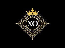lettre xo logo victorien de luxe royal antique avec cadre ornemental. vecteur