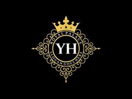 lettre yh logo victorien de luxe royal antique avec cadre ornemental. vecteur