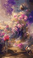 motif surréaliste de tache florale lumineuse comme arrière-plan, motif psychédélique ornemental vintage abstrait avec motifs floraux. fleurs tropicales de vecteur incroyable