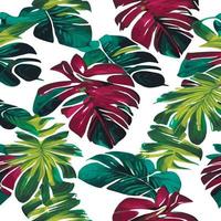 illustration vectorielle jungle avec motif de feuilles tropicales. imprimé estival tendance. modèle sans couture exotique. feuilles tropicales turquoise et vertes. fond d'écran de la jungle exotique. vecteur