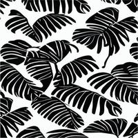 modèle sans couture de feuilles exotiques en noir et blanc. arrière-plan décoratif vectoriel abstrait élégant. feuilles de palmier tropical, motif floral vectorielle continue de feuille de jungle. papier peint de style tropical grunge.