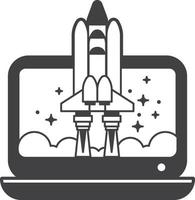 ordinateur portable et illustration de fusée dans un style minimal vecteur