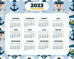 modèle de calendrier marin et nautique 2023 dessiné à la main vecteur