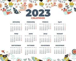 modèle de calendrier 2023 oiseau dessiné à la main vecteur