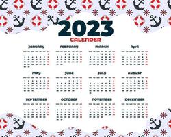 modèle de calendrier marin et nautique 2023 dessiné à la main vecteur