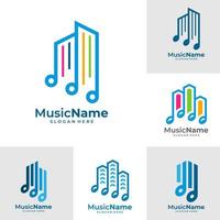 ensemble d'illustration d'icône de vecteur de logo de ville de musique. modèle de conception de logo de musique de ville