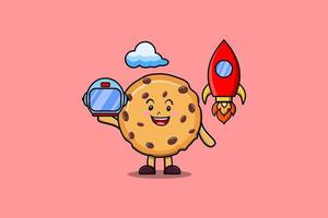mignon, mascotte, dessin animé, caractère, biscuits, astronaute vecteur