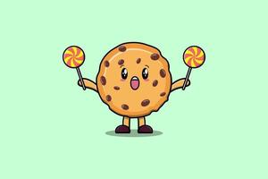 personnage de biscuits de dessin animé tenant des bonbons sucette vecteur