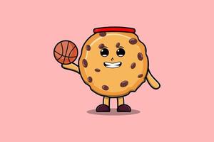 personnage de biscuits de dessin animé mignon jouant au basket vecteur