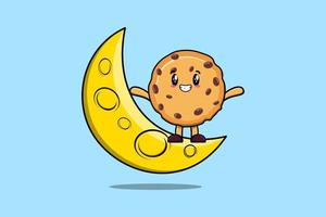 biscuits de dessin animé mignon debout sur un croissant de lune vecteur