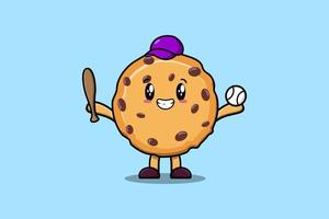 personnage de biscuits de dessin animé mignon jouant au baseball vecteur