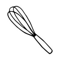 icône de fouet, autocollant. croquis style doodle dessiné à la main. vecteur, minimalisme, monochrome. plats de cuisine cuisson des aliments vecteur