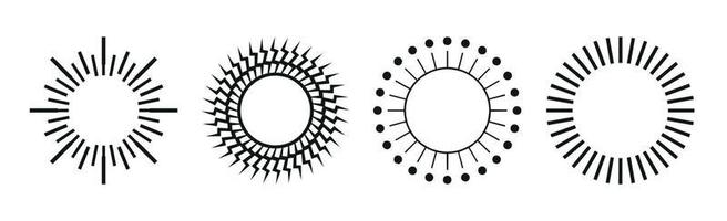 collection de 4 pièces différentes d'abstraction de soleil noir sur fond blanc - vecteur
