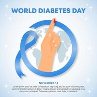 fond de la journée mondiale du diabète avec un ruban bleu circulaire et une main testée et des étincelles vecteur