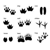 un ensemble de différentes silhouettes de pattes d'animaux. illustration vectorielle vecteur