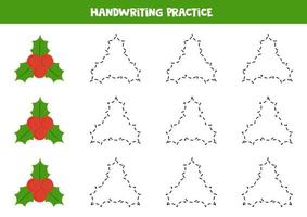 tracer des lignes pour les enfants avec du houx de noël. pratique de l'écriture. vecteur