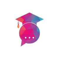 logo de conversation sur l'éducation. casquette de graduation et concept de logo de chat à bulles. création de logo d'école en ligne. icône de l'application mobile d'éducation vecteur