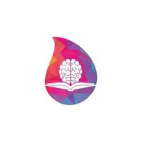 conception de logo de concept de forme de goutte de cerveau de livre. concept de logo de combinaison de livre et de cerveau vecteur