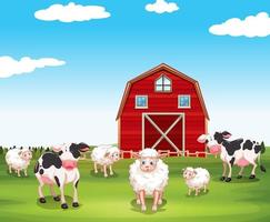 moutons et vaches à la ferme vecteur