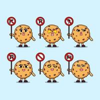 personnage de dessin animé de biscuits mignon tenir le panneau de signalisation vecteur