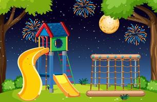 aire de jeux pour enfants dans le parc avec grande lune vecteur