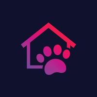 logo de la maison pour animaux de compagnie, patte et icône de la maison dans le noir vecteur