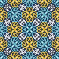 motif floral coloré ethnique. fleur ethnique jaune-bleu coloré dessin forme sans soudure de fond. utilisation pour le tissu, le textile, les éléments de décoration intérieure, le rembourrage, l'emballage. vecteur