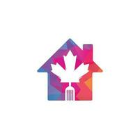 conception de concept de logo de concept de forme de maison de nourriture canadienne. concept de logo de restaurant de cuisine canadienne. icône feuille d'érable et fourchette vecteur