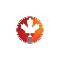 création de concept de logo alimentaire canadien. concept de logo de restaurant de cuisine canadienne. icône feuille d'érable et fourchette vecteur