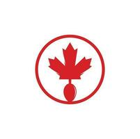 création de concept de logo alimentaire canadien. concept de logo de restaurant de cuisine canadienne. icône feuille d'érable et fourchette vecteur