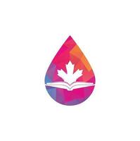 création de logo de concept de forme de goutte d'éducation canadienne. conception du logo étude canada. création de logo de livre. livre d'érable vecteur