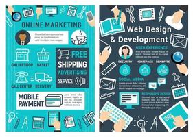 marketing en ligne, conception de sites Web et carte de développement vecteur