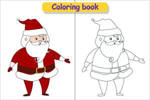 dessin animé père noël en couleur et contour pour les livres de coloriage pour enfants vecteur