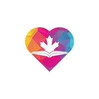 conception de logo de concept de forme de coeur d'éducation canadienne. conception du logo étude canada. création de logo de livre. livre d'érable vecteur
