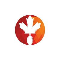 création de concept de logo alimentaire canadien. concept de logo de restaurant de cuisine canadienne. icône feuille d'érable et fourchette vecteur