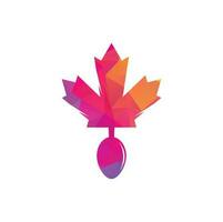création de concept de logo alimentaire canadien. concept de logo de restaurant de cuisine canadienne. icône feuille d'érable et fourchette vecteur