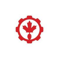 conception de concept de logo de concept de forme d'engrenage alimentaire canadien. concept de logo de restaurant de cuisine canadienne. icône feuille d'érable et fourchette vecteur