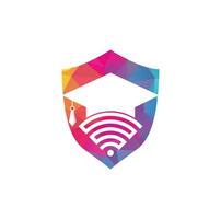 chapeau diplômé et création de logo vectoriel wifi. étudier le concept de logo en ligne.