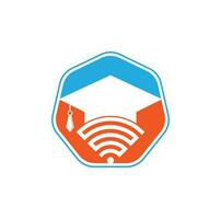 chapeau diplômé et création de logo vectoriel wifi. étudier le concept de logo en ligne.