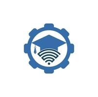 modèle de conception de logo de concept de forme d'engrenage d'éducation wifi. chapeau diplômé et création de logo vectoriel wifi. étudier le concept de logo en ligne