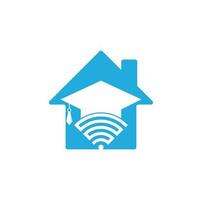 modèle de conception de logo de concept de forme de maison d'éducation wifi. chapeau diplômé et création de logo vectoriel wifi. étudier le concept de logo en ligne