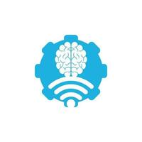 conception de logo de concept de forme d'engrenage cerveau et wifi. éducation, technologie et expérience en affaires. icône du logo du cerveau wi-fi vecteur