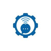 chat wifi engrenage forme concept logo design signe vectoriel. icône de conception de logo wifi chat vecteur